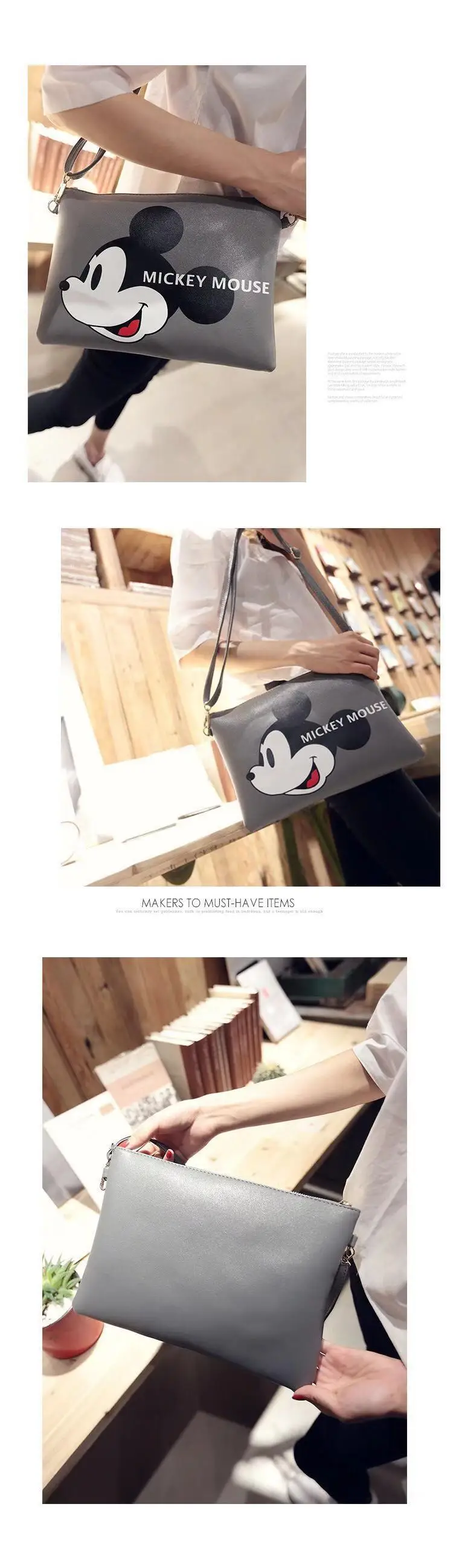 Новая модная дизайнерская фирменная сумка, Женская качественная сумка с персонажем мультфильма «Микки», однотонная сумка на плечо, мини-сумка, Дамский кошелек