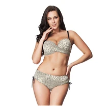 2017 New Arrival Snake Skin Print Bikini Set High Waist Swimsuit Women Plus Size Swimwear Retro Bathing Suit Bandeau Strappy