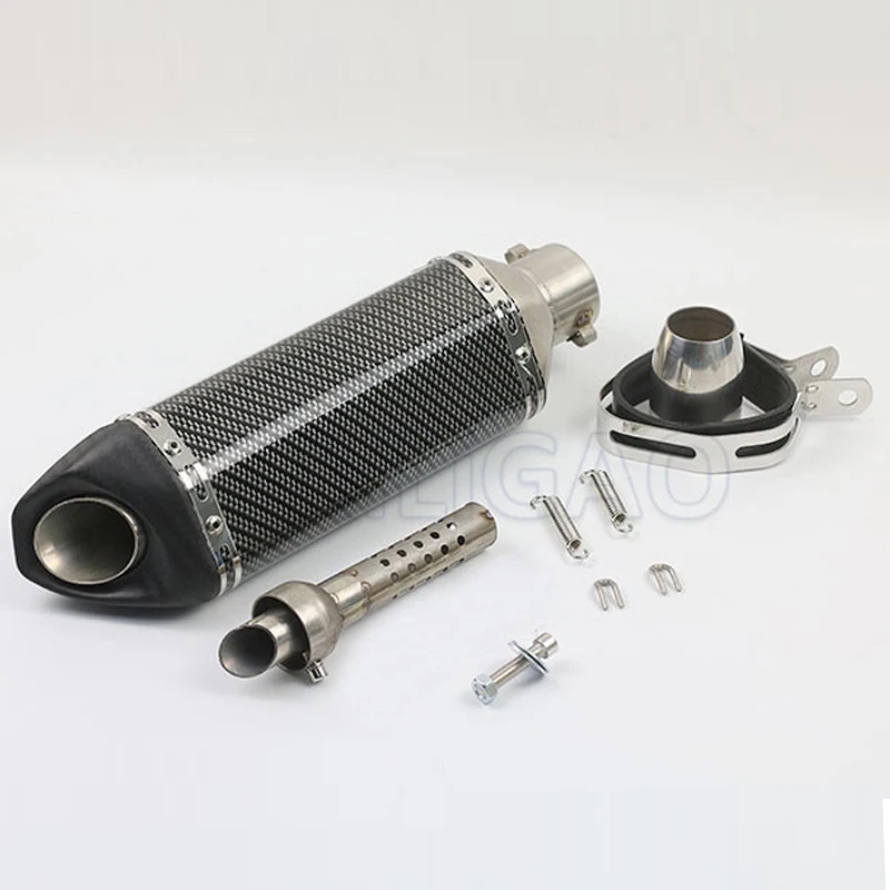 Universal 51mm entrada Escape de la motocicleta Scooter Muffle GY6 para HONDA YAMAHA R1 R3 R6 FZ6 Z1000 GSXR600 con etiqueta AK049