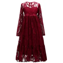 Кружевное свадебное платье с длинными рукавами и цветочным рисунком для девочек; Детские праздничные платья для первого причастия для девочек; нарядные вечерние платья для выступлений