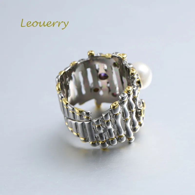 Leouerry, 925 пробы, Серебряная жемчужина в стиле барокко, кольца, винтажные, изменяемые размеры, открытые кольца для женщин, модное ювелирное изделие