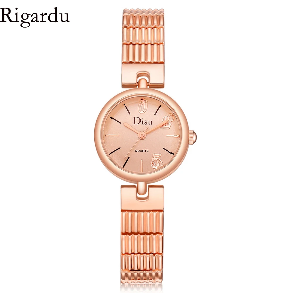 

Rigardu Fashion Female Wrist Watch Luxury Alloy Rose Gold Bracelet Watch Women Ladies Dress Quartz Watch #30