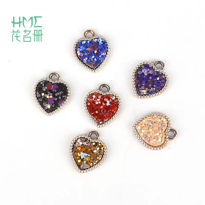 6pcs/lot Fashion Acrylic PVC Sequins Charms Fashion Love Heart Charms