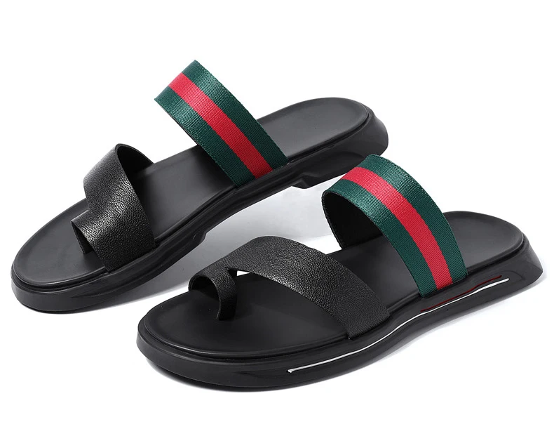 

fashion man shoes new summer slippers genuine leather casual slippers beach shoes male