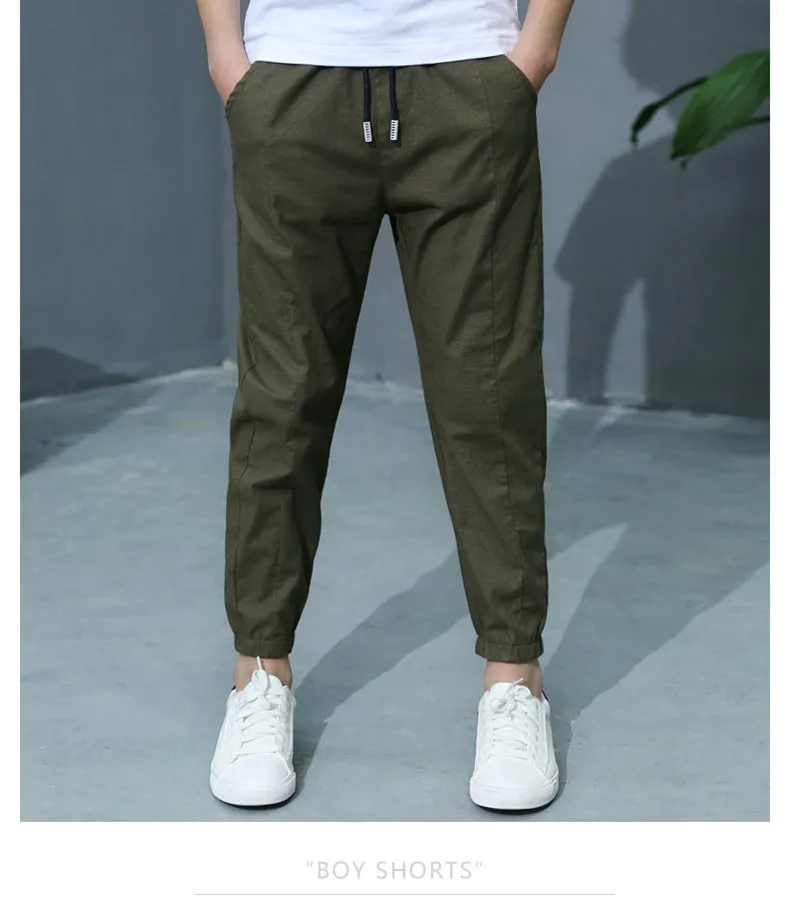 Boys Casual Pants For Summer New Solid Cotton And Linen Mosquito Pants Boy Fashion Trousers 110-160 High Quality