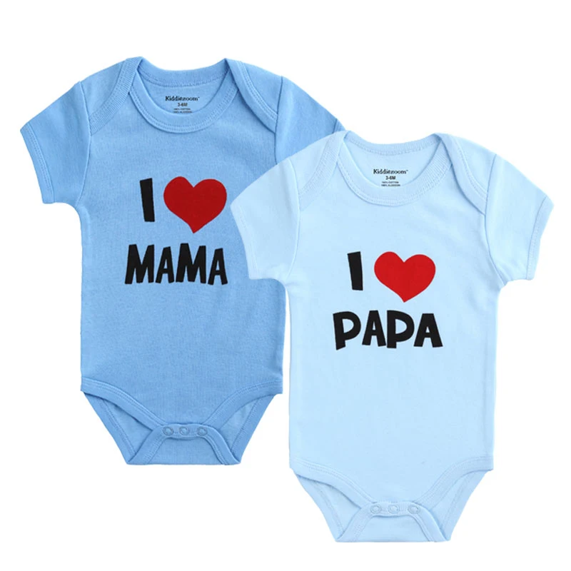 Kiddiezoom боди для ребенка мальчика I Love Papa Mama комплект одежды для маленьких девочек с принтом - Цвет: BDS2018