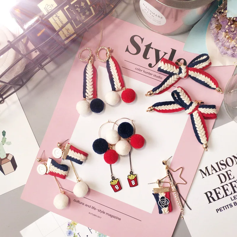 

Korean Handmade Navy Style Red Black Contrast Color Bow Knot Winter Fall Winter Woman Dangle Drop Earrings Fashion Jewelry-JQC5