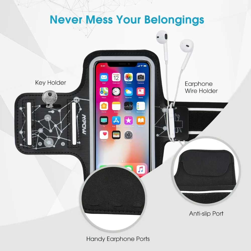 Mpow спортивный ремень для бега, сумка для спортзала, чехол для телефона, нарукавник с кармашками для ключей для iPhone X 8 7 6 6s для samsung S9 S8