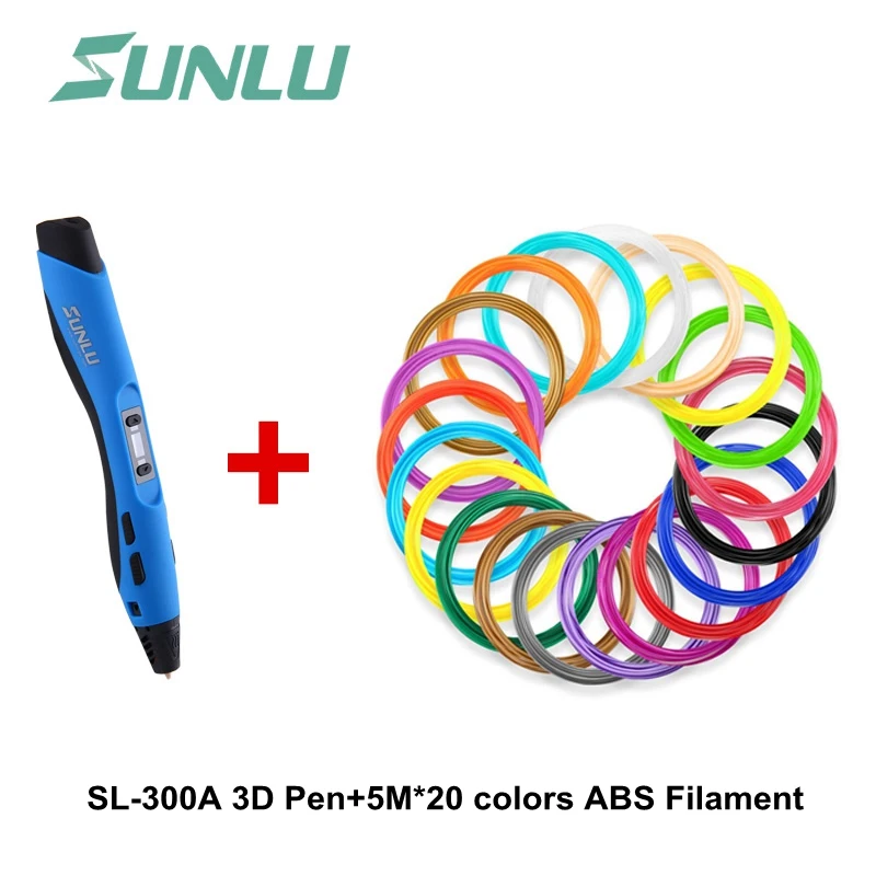 SUNLU 3D Ручка для печати SUNLU 300A ABS PCL PLA Filament 1,75 мм USB кабель сумасшедшие лучшие ручки для детей - Цвет: Blue Pen 100m ABS