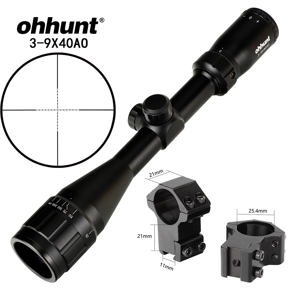 Ohhunt 3-9X40 AO охотничьи оптические прицелы 1 дюймов трубка прицел Mil точка Проволока Сетка прицел для снайперской пневматики страйкбол - Цвет: High Dovetail Rings