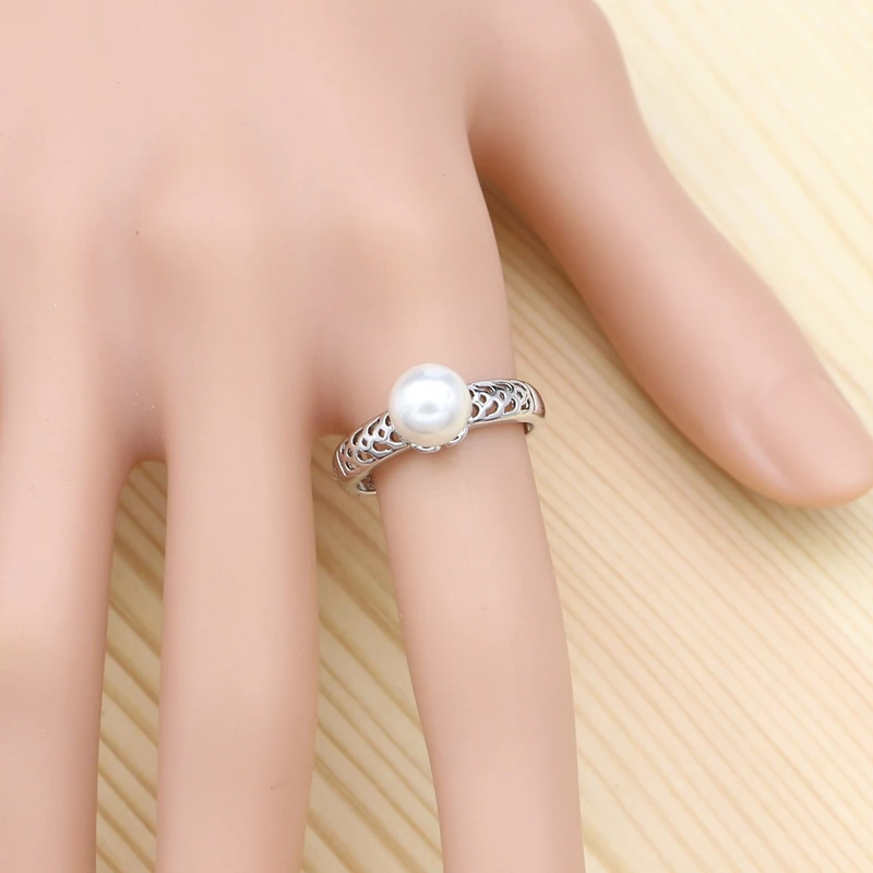 Baratos Perla blanca 925 conjunto de joyas de plata para mujer boda fiesta decoración gota pendientes anillo colgante Collar conjunto