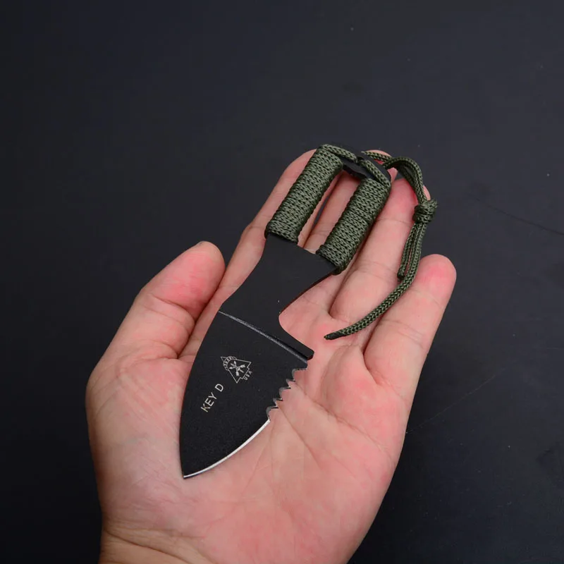 Wild-Wolf TOPS Key Knife D Neck Knife Cold Steel Fixed Blade Knife Stonewashed 3Cr13 57HRC Tactical Camping Survival EDC Tool With Sheath  (3)