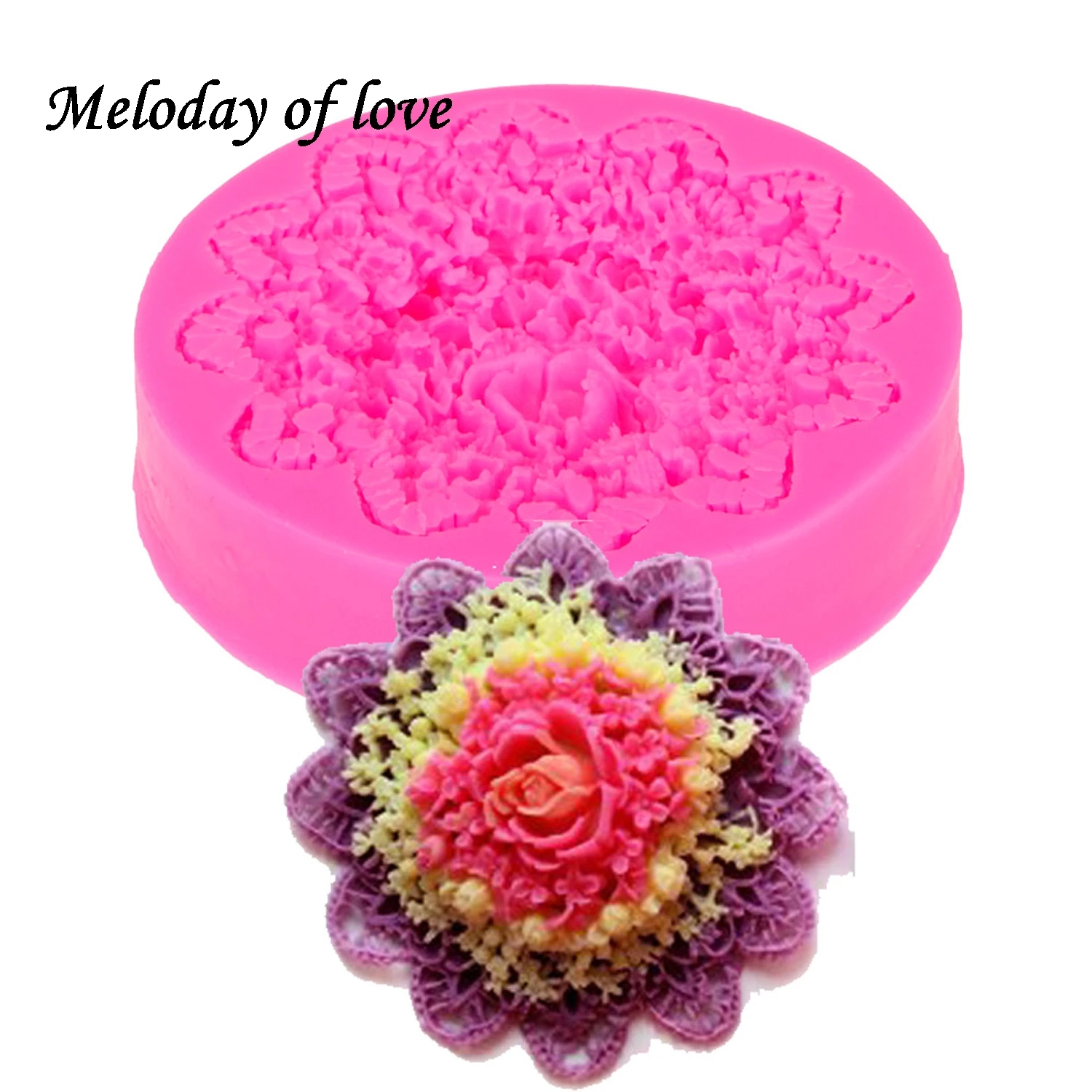 

3D Flowers lace chocolate wedding DIY fondant baking cooking cake decorating tools silicone soap mold T0008