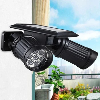 

Solar Powered Dual-head Wall-Mounted Spotlight 14LED PIR Motion Sensor Security Light for Outdoor Garden Warehouse Garage Porch