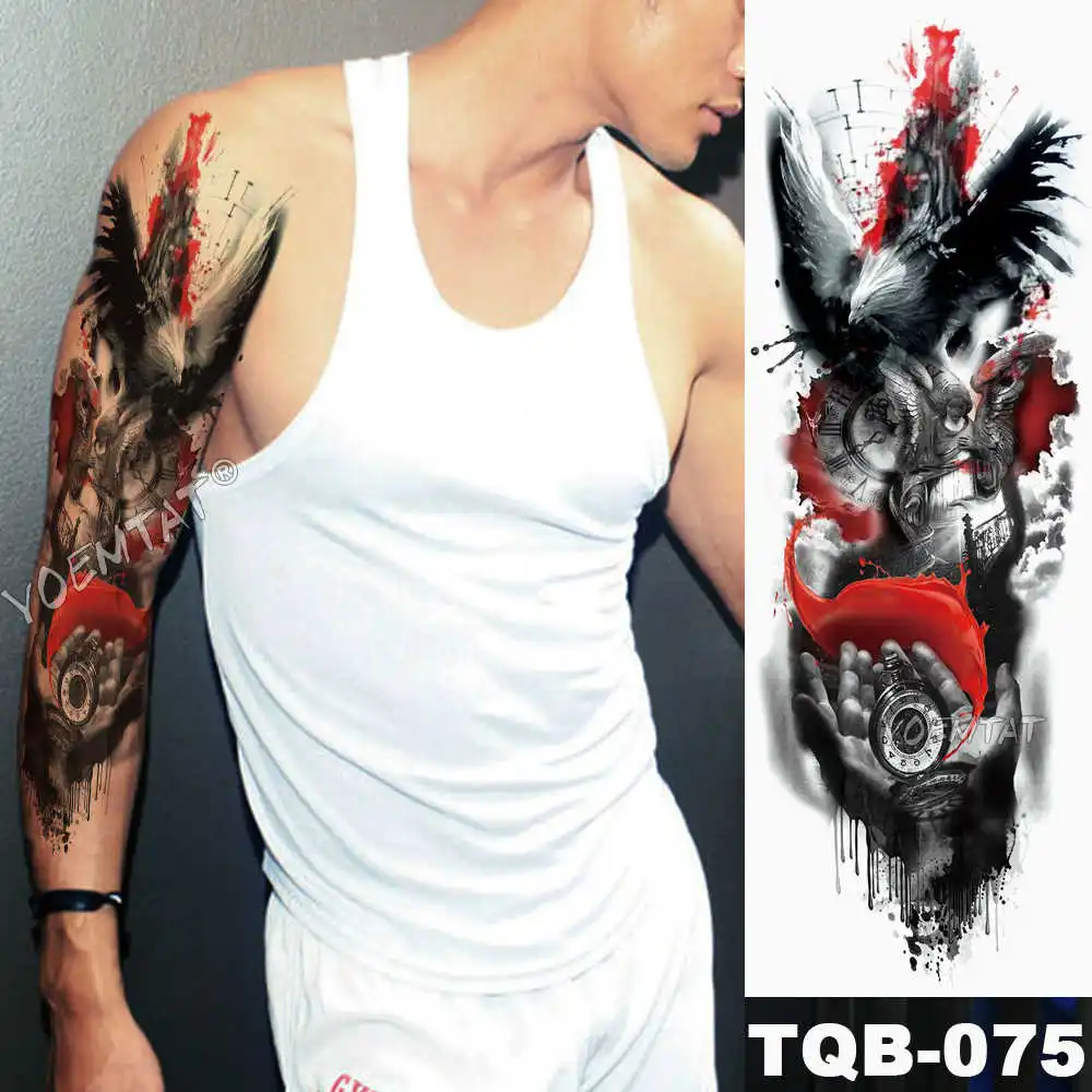 Большая рука рукав татуировки Лев корона король роза Водонепроницаемый Временные татуировки стикер дикий волк Тигр мужчины полный череп-тотем татуировки - Цвет: 18-TQB-075