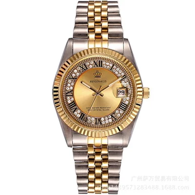 Оригинальные высококачественные кварцевые модные мужские часы из стальной стали повседневные часы в деловом стиле мужские часы - Цвет: Золотой