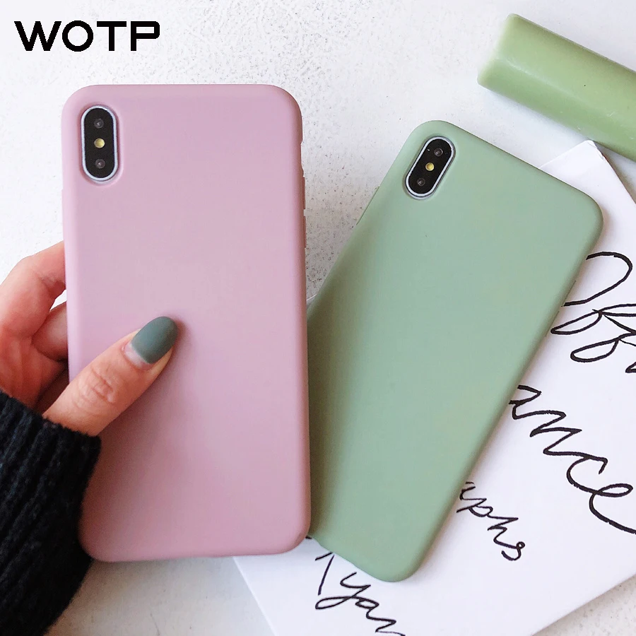 

WOTP Simple Candy Cover Couples Soft Silicone Cases For iphone X XR XS Max 7 6 6S 8 Plus Fashion Solid Color Phone Case Cover