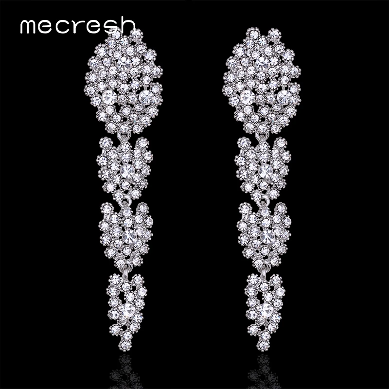 

Mecresh Statement Silver Color Women Summer Drop Earrings 2019 Rhinestone Long Dangle Earrings Wedding Engagement Jewelry EH227
