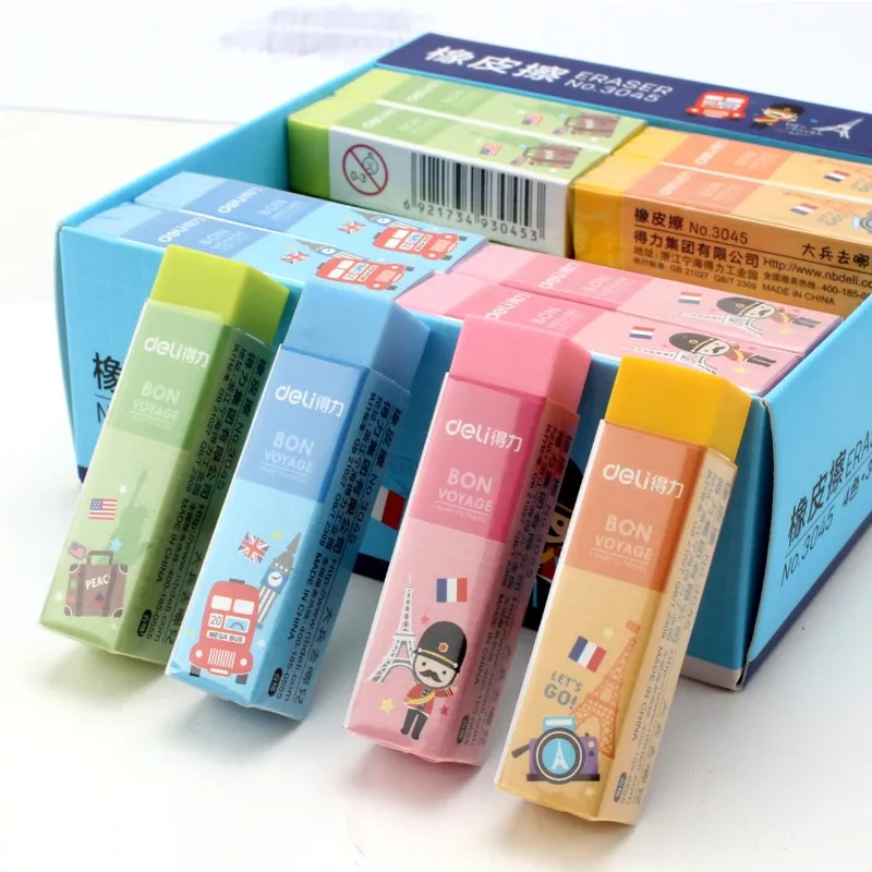 

4 Pcs Bright Colors Soft PVC 4B Eraser For Kids Students Test Clear Pencil Eraser Small Size 60x15x15mm Deli 3045