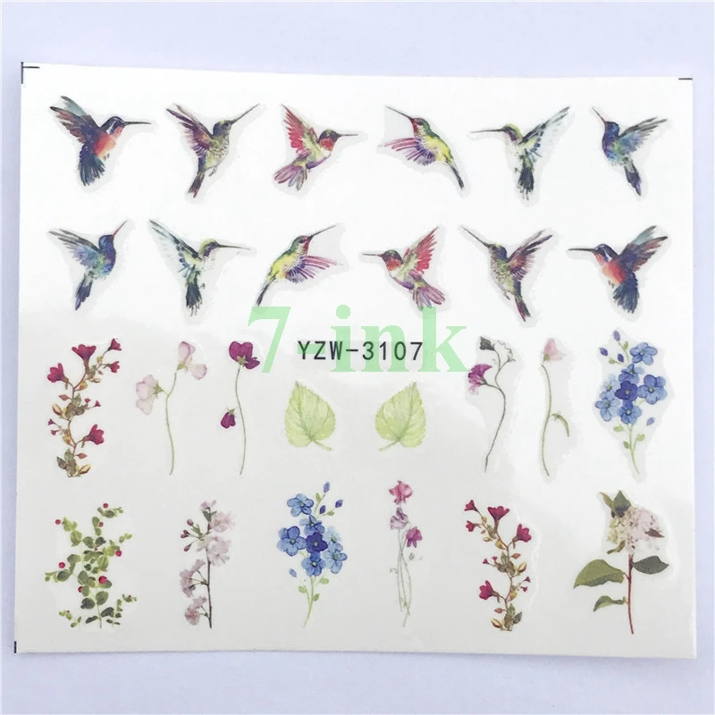 

Water Transfer stickers for nail art Long mouth bird wing flower leaf Fingernails Decals Manicure Decor Nail Wraps Decals