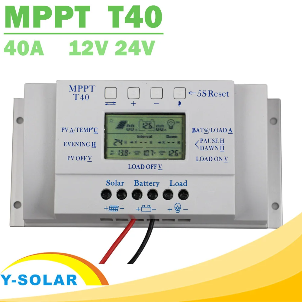 

MPPT T40 40A Solar Charge Regulator 12V 24V Auto LCD Display Controller with Load Dual Timer Control for Street Light System