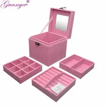 Caja de joyería de terciopelo de tres capas guanya, caja de almacenamiento de collares con anillo, caja organizadora de maquillaje de franela, caja de regalo para el Día de San Valentín para mujer