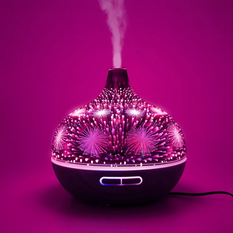  3D Firework Glass Air Humidifier with 7Color Led Night Light Aroma Essential Oil Silent Diffuser Ul