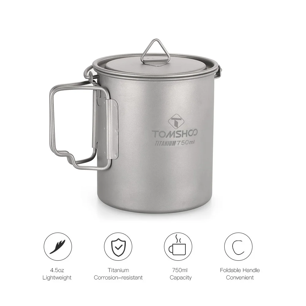 TOMSHOO Сверхлегкая титановая кружка 750 мл, титановая чашка для кофе, чая, кемпинга, походная посуда для пикника, чашка для воды, оборудование для кемпинга