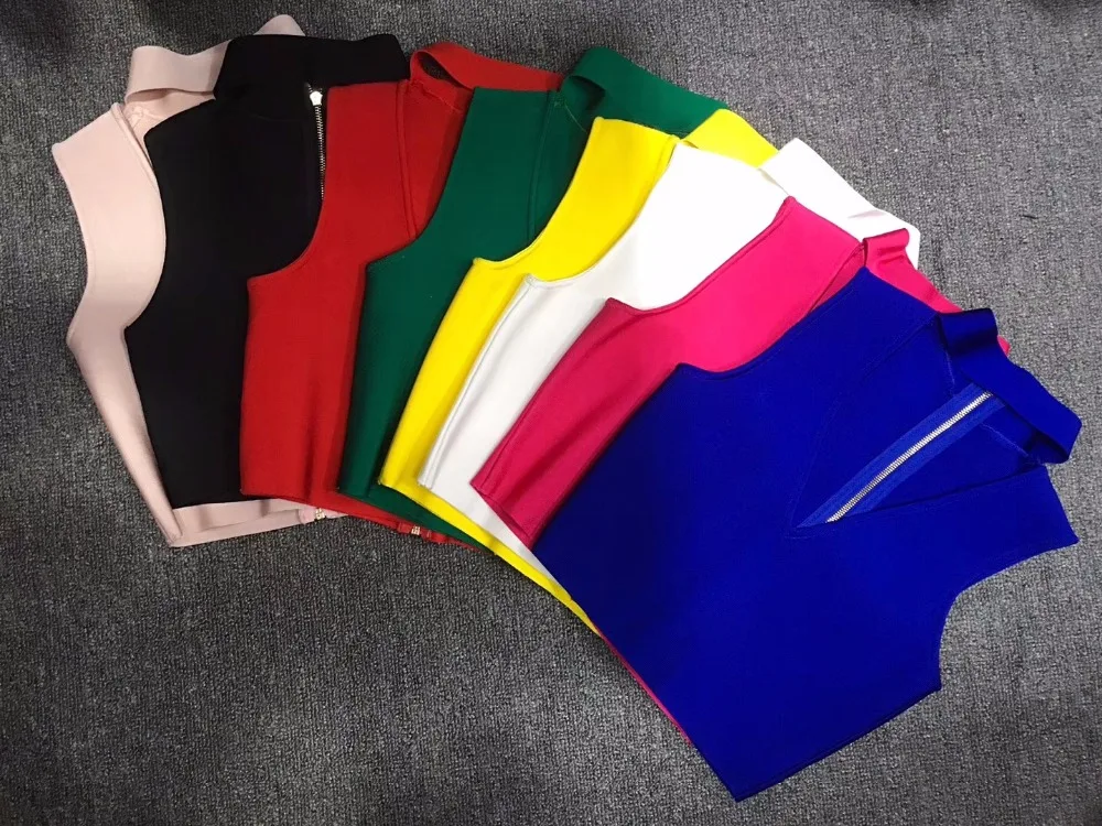 

Factory Wholesale Chic Runway Design Choker Deep V-neck Sleeveless Fashion Sexy Bandage Tops Tank Crop Top
