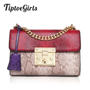 

Snake Pattern New Panelled Shoulder Bag Fashion Chains Women Shoulder Bag High Quality Female Messenger Bags