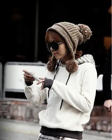 Korean fashion cute knitted wool ball hat Ms. Lei ear Autumn Winter tidal warm |