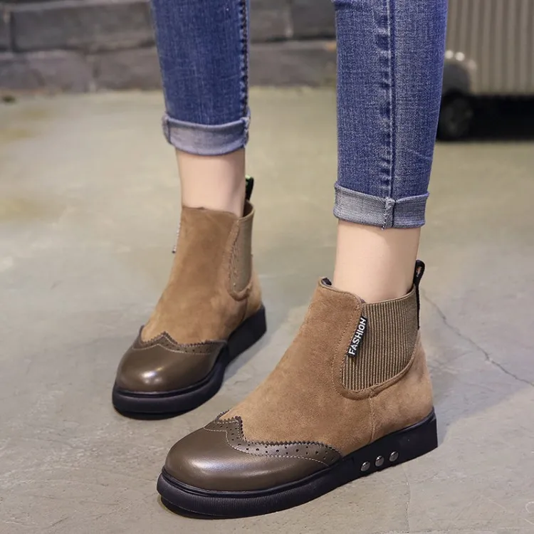

2018 Hot new Autumn Women Ankle Boots Fashion Flat Slip-on PU Leather and Suede Boots Solid Spring Shoes Woman Size jmk8