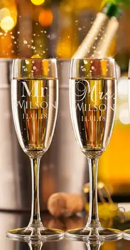 

Set of 2 Personalized Mr. Mrs Name & Date Wedding Champagne Flutes,Custom Champagne Glasses Wedding Gift For Couple Toasting