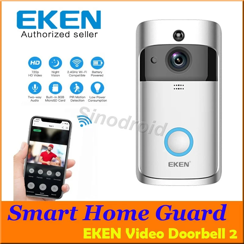 

EKEN Home Video Wireless Doorbell 2 720P HD Wifi Real-Time Video Two Way Audio Night Vision PIR Motion Detection with bells APP