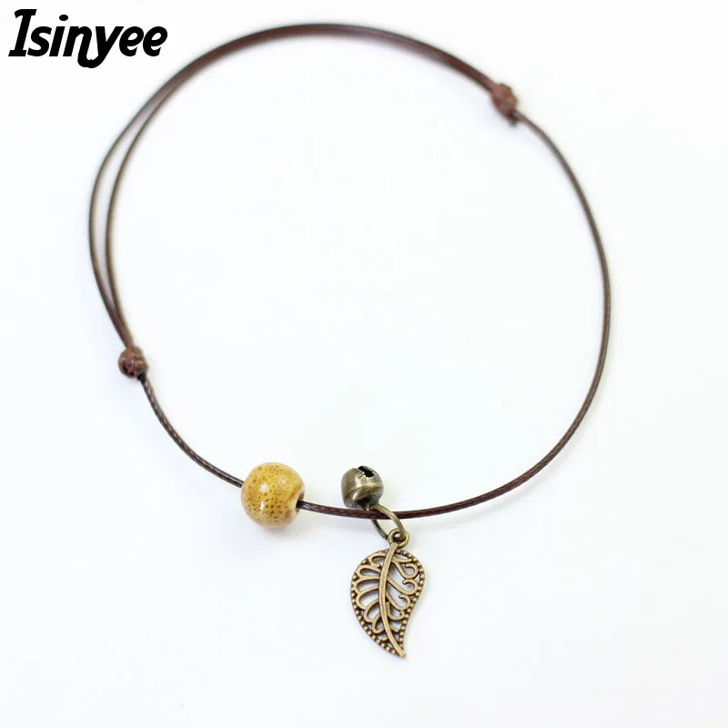 

ISINYEE Fashion Tree Leaf Beads Anklets For Women Adjutable Rope Chain Bracelet Jewelry Enkelbandje Enkelbandjes Voor Vrouwen