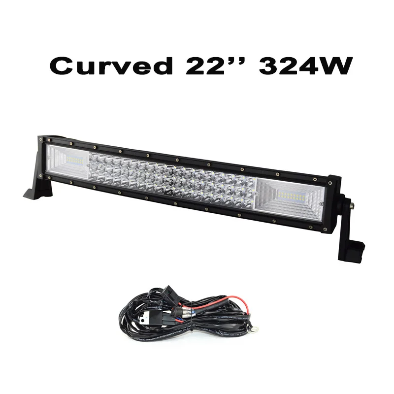 7D LED Bar Offroad 52" 42" 32" 22" Curved Work Light 324W 459W 594W 729W Off Road LED Light Roof Bar Combo Lamp SUV ATV 4x4 - Цвет: 22inch with wire kit