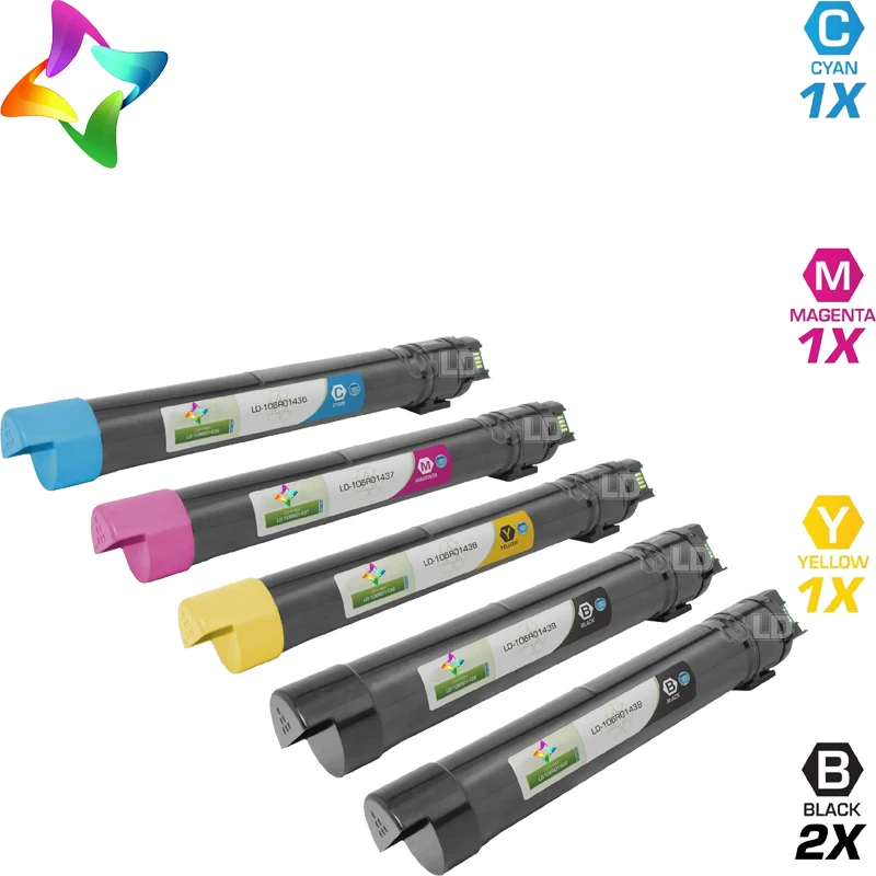 

5PK CMY 2BK Remanufactured for Xerox 7500 Set of 5 HY Laser Toner Cartridges Compatible 106R01436 - 106R01439 BCYM  Phaser 7500