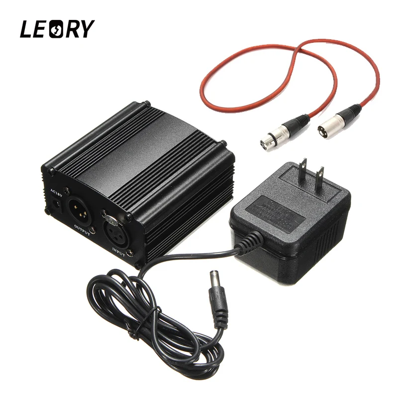 

LEORY Microphone DC 48V Phantom Power Supply Adapter XLR Cable Noise Canceling For Condenser Microphone Recording Equipment