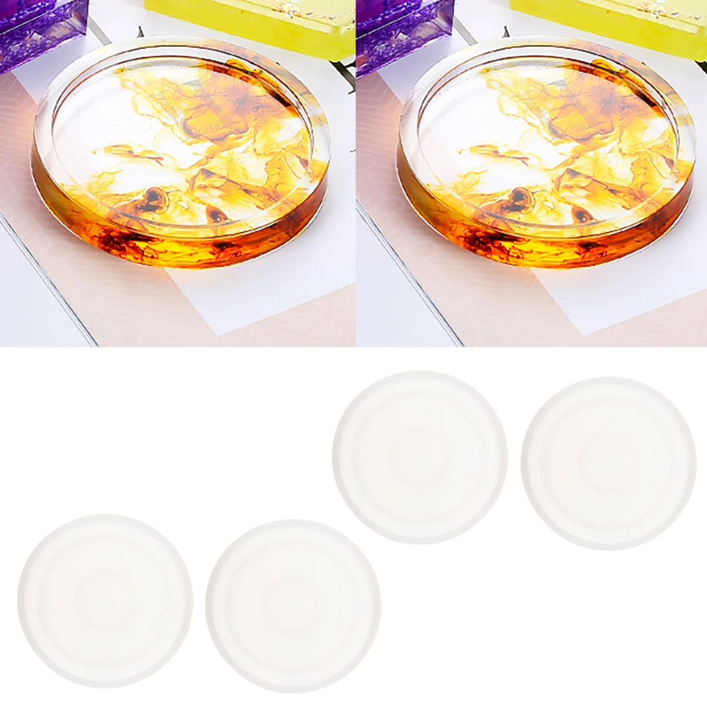 4 Pieces Round DIY Silicone Cup Pad Holder Silica Gel Ornament Epoxy Resin Craft Molds