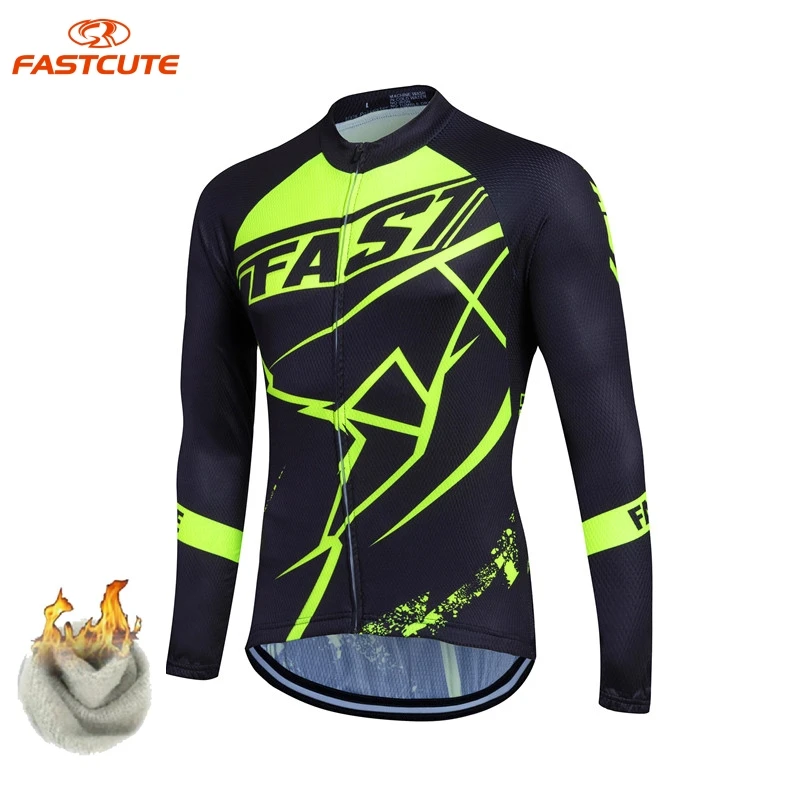 FASTCUTE Pro Winter Fleece Cycling Jersey Long Sleeve MTB Bicycle