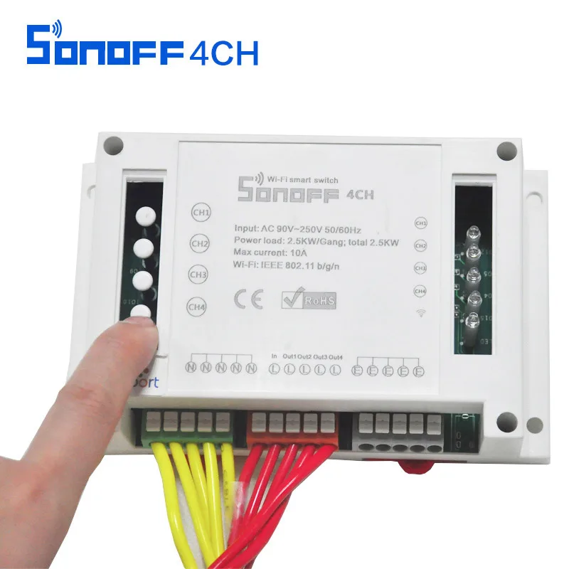 

Sonoff 4CH Wifi Smart Switch Universal Remote Intelligent Switch Interruptor 4 Channel Din Rail Mounting Switches 10a/2200w