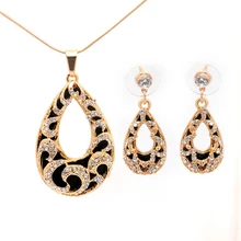 Винтажный серебряный золотой цвет, ювелирные наборы в форме капли воды для женщин, Модный CZ Кристалл, ожерелье, серьги, африканские бусы, ювелирные наборы, подарок