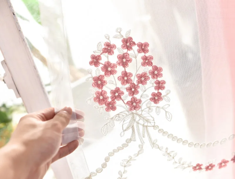 Вышитый букет вуаль шторы розовый Свадьба Дети Девочка принцесса спальня лечение окна шторы марлевые WP071C