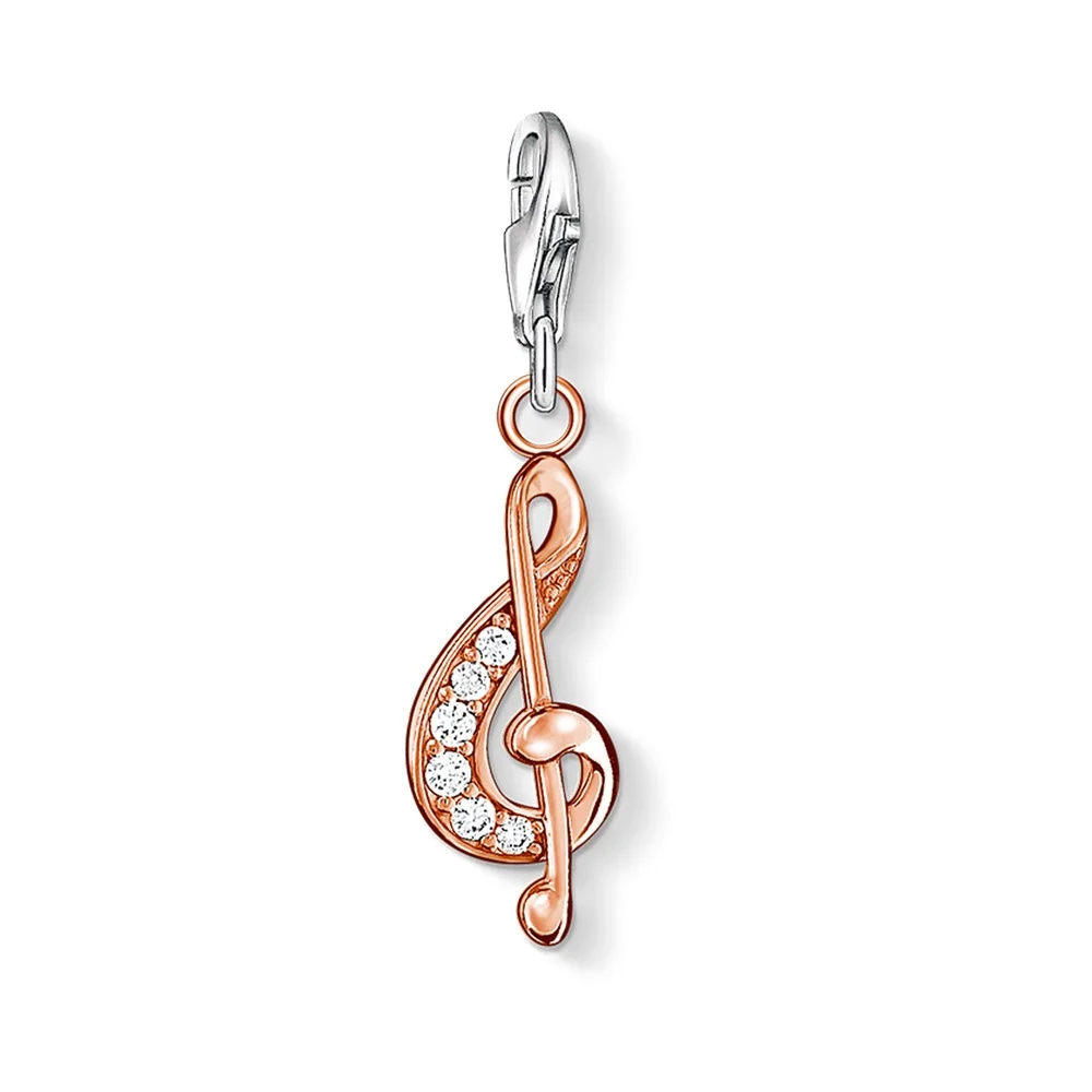 

Rose Gold Color White Zirconia Treble Clef Charms Pendants Fit Bracelet Necklace Bag, Fashion Musical Note Charm For Women Men