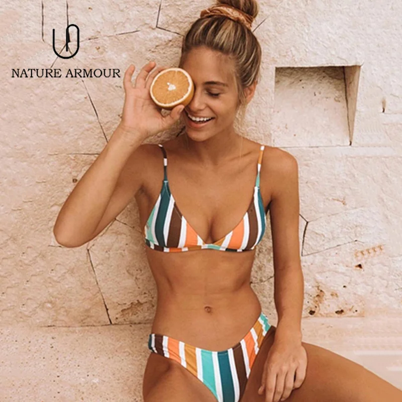 

NATURE ARMOUR bikini 2018 new stripe sexy swimsuit print swimwear beach swimming suit for women bikini push up swimwear women