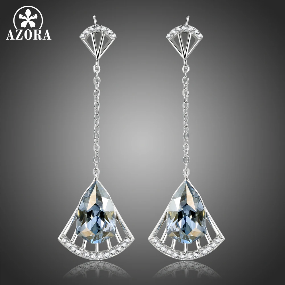AZORA/Стильные длинные висячие серьги в форме вентилятора для женщин вечерние блестящие синие Австрийские кристаллы модные ювелирные изделия Brincos подарок TE0396