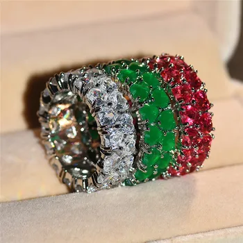 

Luxury Female Big Red Green White Stone Ring Vintage Wedding Bands Couple Heart Ring Promise Love Engagement Rings For Women
