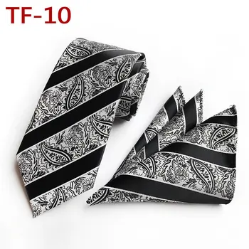 

8cm Luxury Silk Necktie Set Designer's Paisley with Stripe Tie Handkerchief Sets