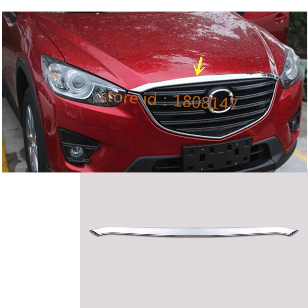 

car garnish cover ABS chrome front engine Machine grille hood stick lid trim lamp 1pcs for Mazda CX-5 CX5 2012 2013 2014