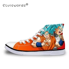 ELVISWORDS Anime Yellow Dragon Ball Z Print Mens High-top Vulcanized Shoes Cool Super Saiyan Son Goku Canvas Shoes for Men Boy wen hand painted unisex canvas shoes dragon ball battle of gods super saiyan god goku vegeta whis beerus high top anime sneakers